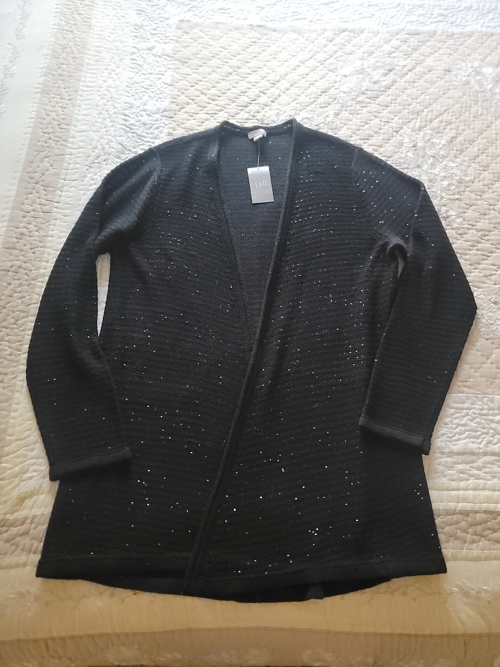 J. Jill Black Sequin Open-Front Knit Cardigan